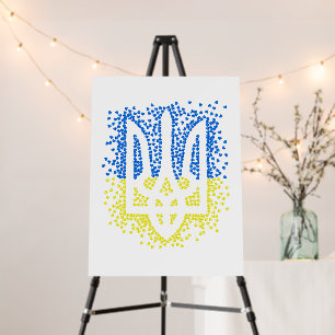 Ukrainian emblem trident tryzub scattering hearts foam board