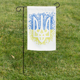 Ukrainian emblem trident tryzub scattering hearts garden flag