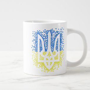 Ukrainian emblem trident tryzub scattering hearts giant coffee mug