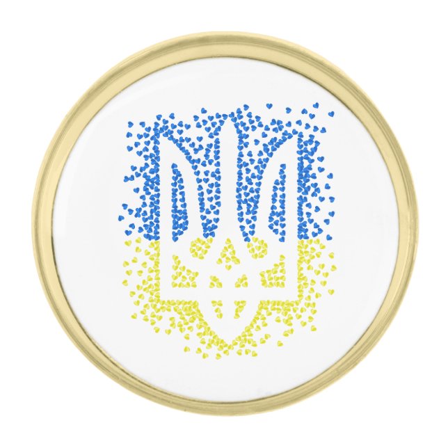 Ukrainian emblem trident tryzub scattering hearts gold finish lapel pin (Front)