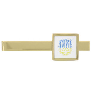Ukrainian emblem trident tryzub scattering hearts gold finish tie bar