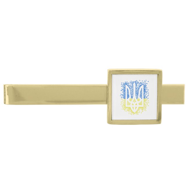 Ukrainian emblem trident tryzub scattering hearts gold finish tie bar (Front)