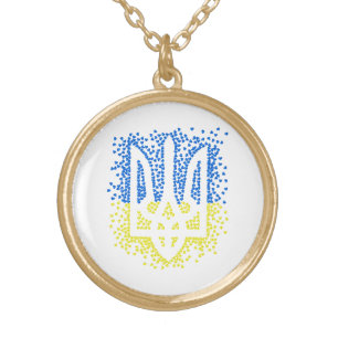 Ukrainian emblem trident tryzub scattering hearts gold plated necklace