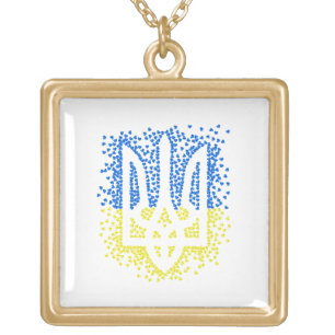 Ukrainian emblem trident tryzub scattering hearts gold plated necklace