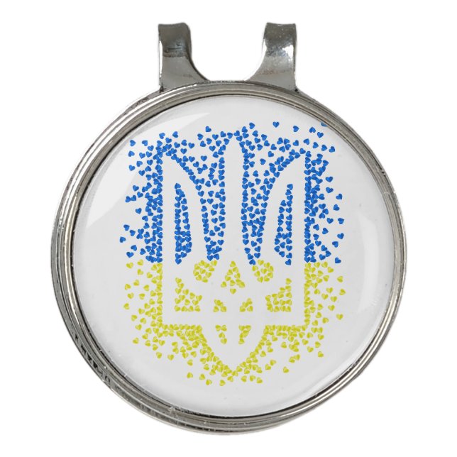 Ukrainian emblem trident tryzub scattering hearts golf hat clip (Front)