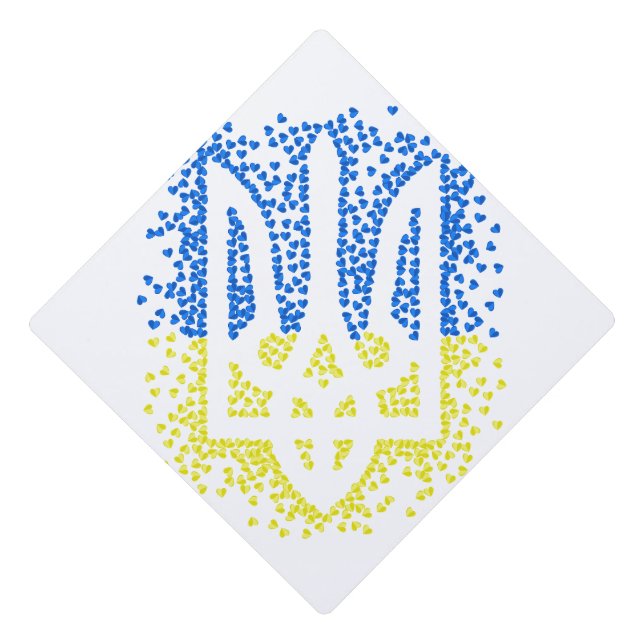 Ukrainian emblem trident tryzub scattering hearts graduation cap topper (Front)
