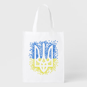 Ukrainian emblem trident tryzub scattering hearts grocery bag