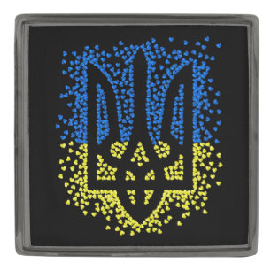 Ukrainian emblem trident tryzub scattering hearts gunmetal finish lapel pin