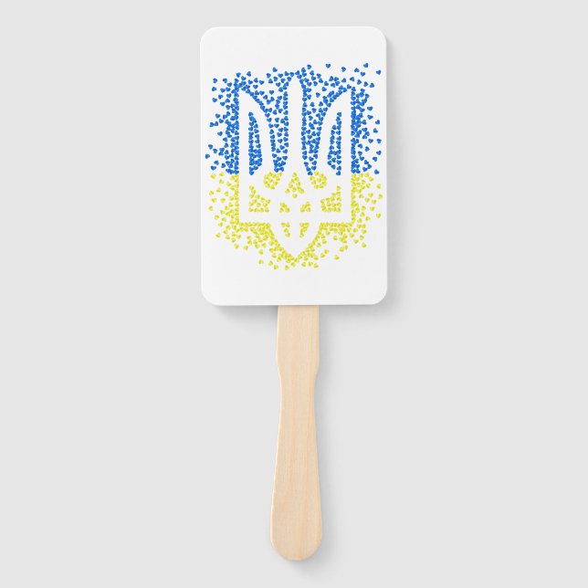Ukrainian emblem trident tryzub scattering hearts hand fan (Front)