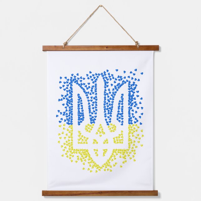Ukrainian emblem trident tryzub scattering hearts hanging tapestry (Front)