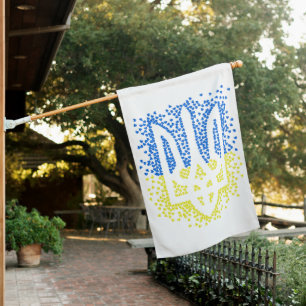 Ukrainian emblem trident tryzub scattering hearts house flag