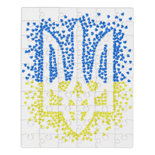 Ukrainian emblem trident tryzub scattering hearts jigsaw puzzle