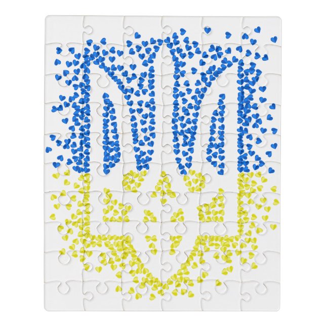 Ukrainian emblem trident tryzub scattering hearts jigsaw puzzle (Puzzle Vertical)