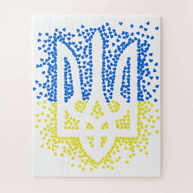 Ukrainian emblem trident tryzub scattering hearts jigsaw puzzle (Vertical)