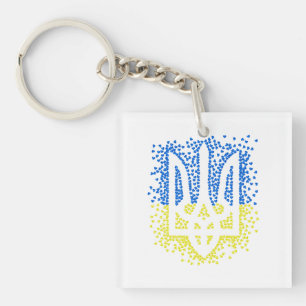 Ukrainian emblem trident tryzub scattering hearts keychain