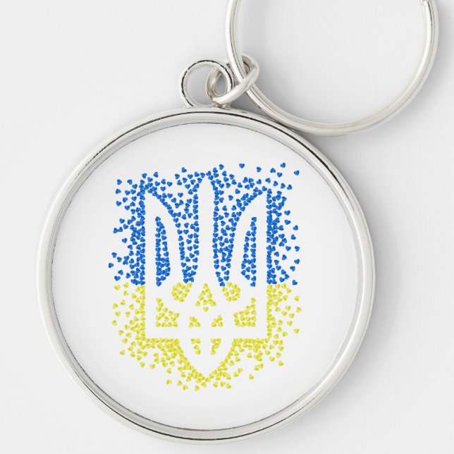 Ukrainian emblem trident tryzub scattering hearts keychain (Front)