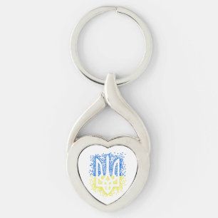 Ukrainian emblem trident tryzub scattering hearts keychain
