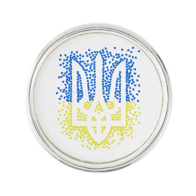 Ukrainian emblem trident tryzub scattering hearts lapel pin (Front)