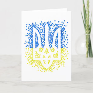 Ukrainian emblem trident tryzub scattering hearts letterpress thank you card
