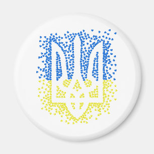 Ukrainian emblem trident tryzub scattering hearts magnet