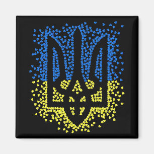 Ukrainian emblem trident tryzub scattering hearts magnet