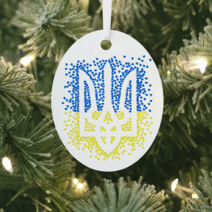Ukrainian emblem trident tryzub scattering hearts metal ornament