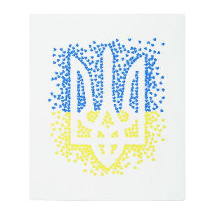 Ukrainian emblem trident tryzub scattering hearts metal print