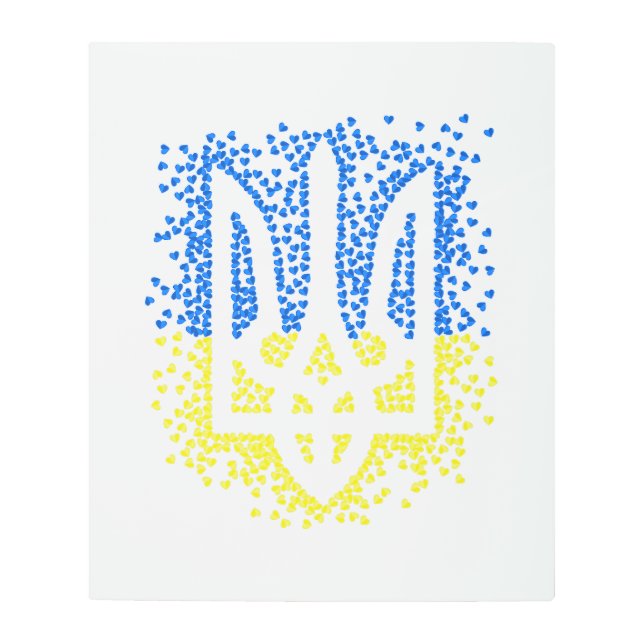 Ukrainian emblem trident tryzub scattering hearts metal print (Front)
