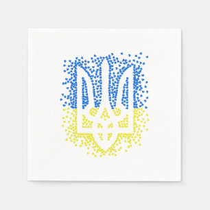 Ukrainian emblem trident tryzub scattering hearts napkins