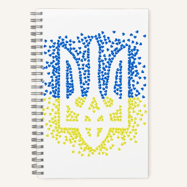 Ukrainian emblem trident tryzub scattering hearts notebook (Front)