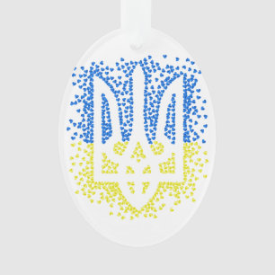 Ukrainian emblem trident tryzub scattering hearts ornament