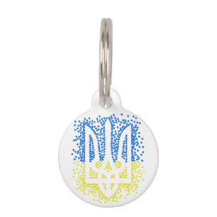 Ukrainian emblem trident tryzub scattering hearts pet ID tag