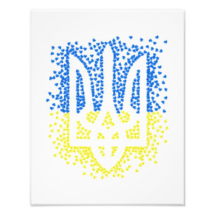 Ukrainian emblem trident tryzub scattering hearts photo print