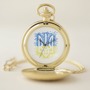 Ukrainian emblem trident tryzub scattering hearts pocket watch