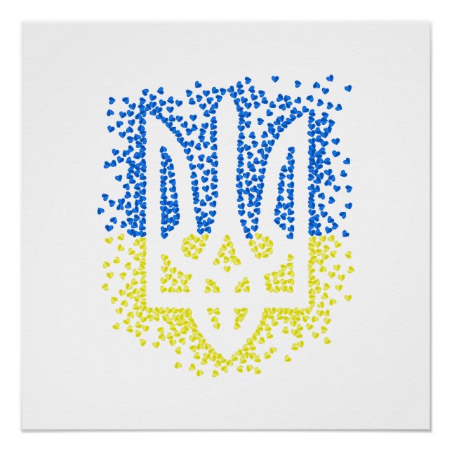 Ukrainian emblem trident tryzub scattering hearts poster (Front)