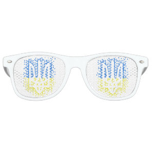 Ukrainian emblem trident tryzub scattering hearts retro sunglasses