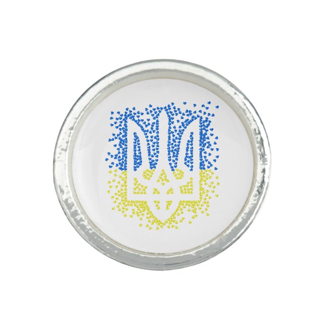 Ukrainian emblem trident tryzub scattering hearts ring (Front)