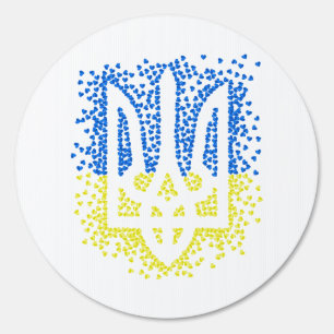 Ukrainian emblem trident tryzub scattering hearts sign