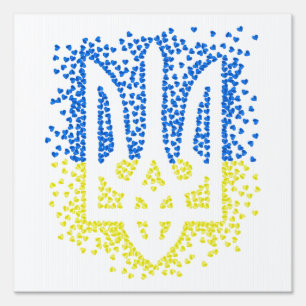 Ukrainian emblem trident tryzub scattering hearts sign