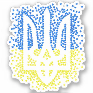 Ukrainian emblem trident tryzub scattering hearts sticker