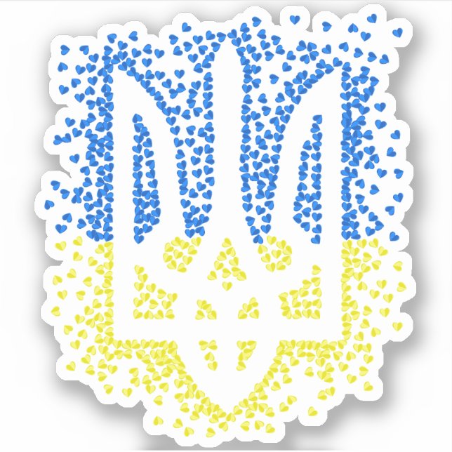 Ukrainian emblem trident tryzub scattering hearts sticker (Front)