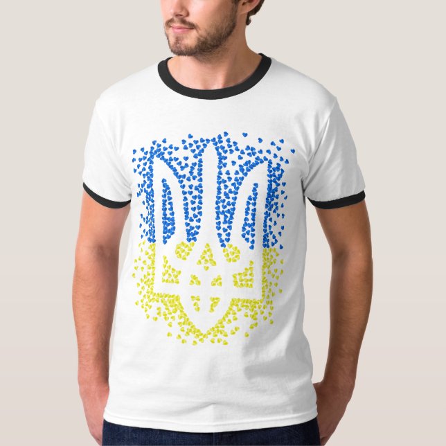 Ukrainian emblem trident tryzub scattering hearts T-Shirt (Front)
