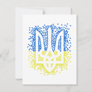 Ukrainian emblem trident tryzub scattering hearts thank you card