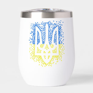 Ukrainian emblem trident tryzub scattering hearts thermal wine tumbler