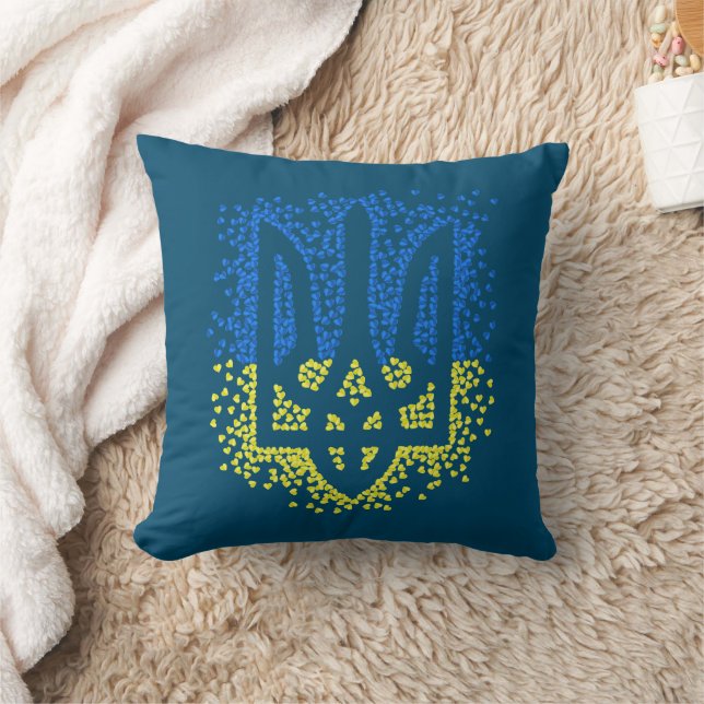 Ukrainian emblem trident tryzub scattering hearts throw pillow (Blanket)