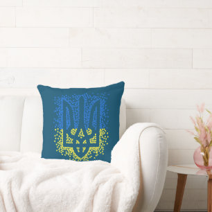 Ukrainian emblem trident tryzub scattering hearts throw pillow