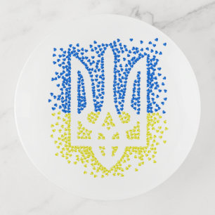 Ukrainian emblem trident tryzub scattering hearts trinket tray