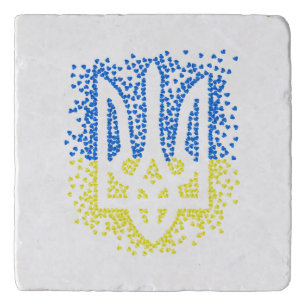 Ukrainian emblem trident tryzub scattering hearts trivet