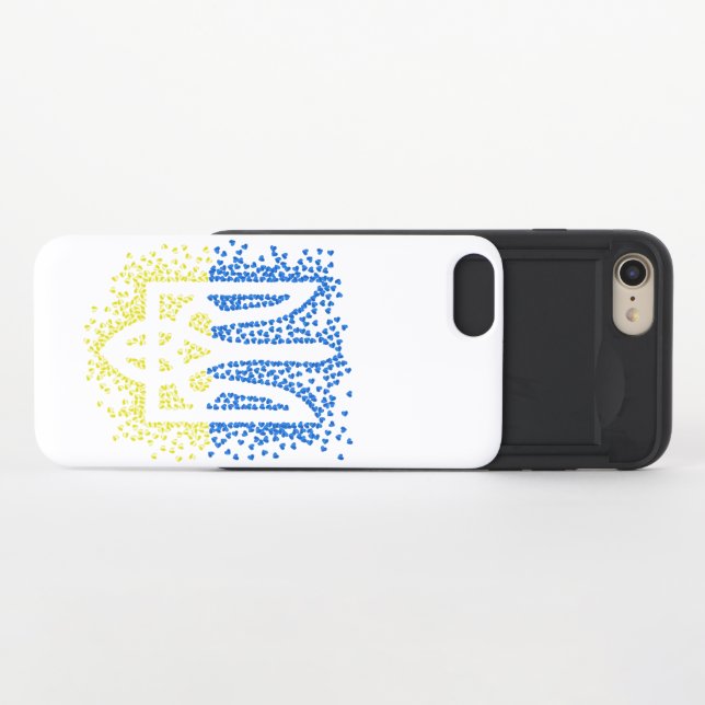 Ukrainian emblem trident tryzub scattering hearts uncommon iPhone case (Open)