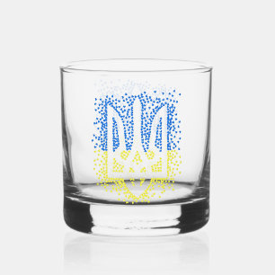 Ukrainian emblem trident tryzub scattering hearts whiskey glass